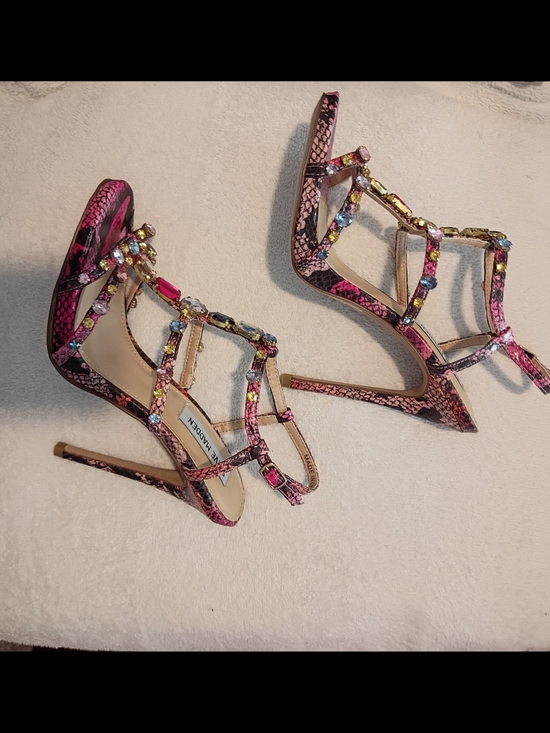 Steve Madden Shoes - Steve Madden Women's 7.5 Pink Snakeskin Rhine Stone -Strappy Heels